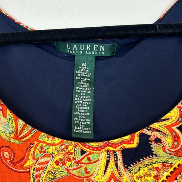 Lauren Ralph Lauren Blue Orange Paisley Print Dress Size Medium - Picture 4 of 5